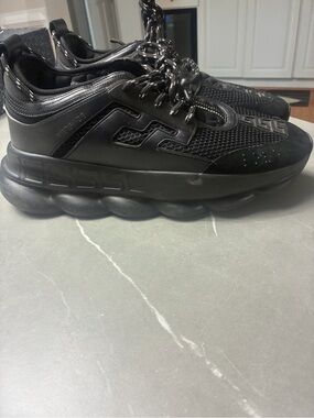 Versace Men's Black Bubble Sole Chain-Detail Sneakers